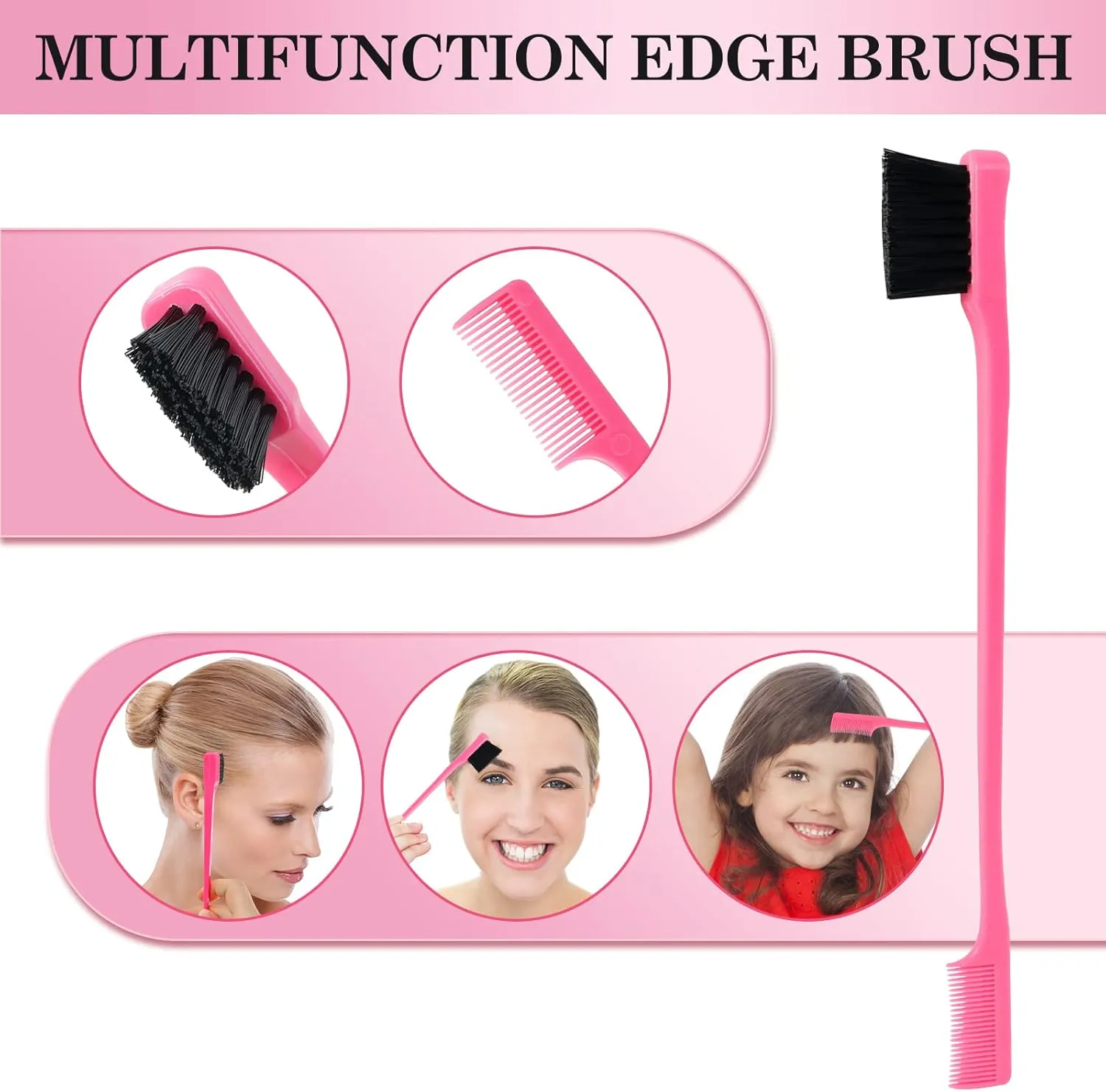 3 Pcs Pink Sleek Bun Tent Brush Set, Bristle Brush, Handle & Rat Tail Hair Comb