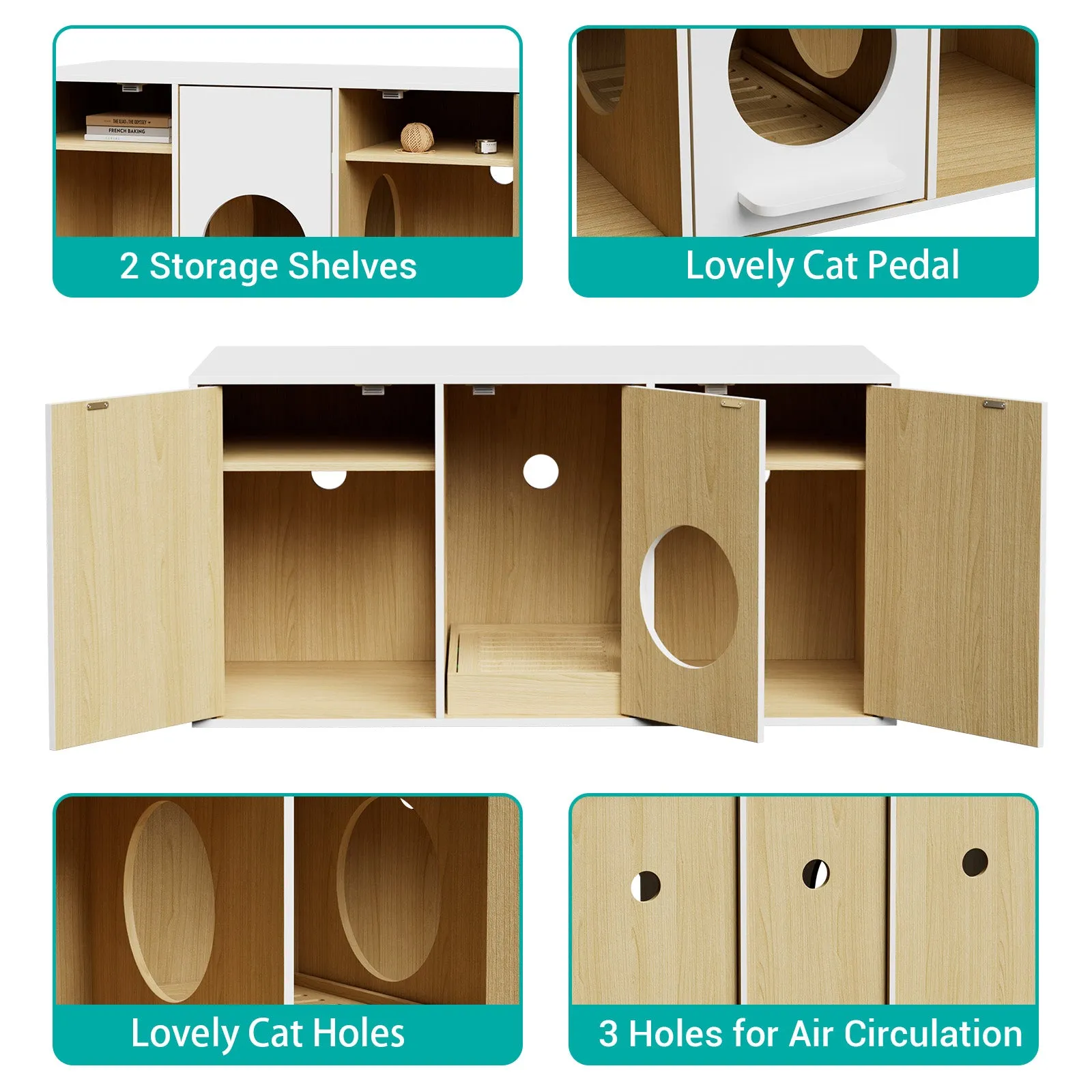 43 Inch Cat Litter Box Enclosure for 2 Cats