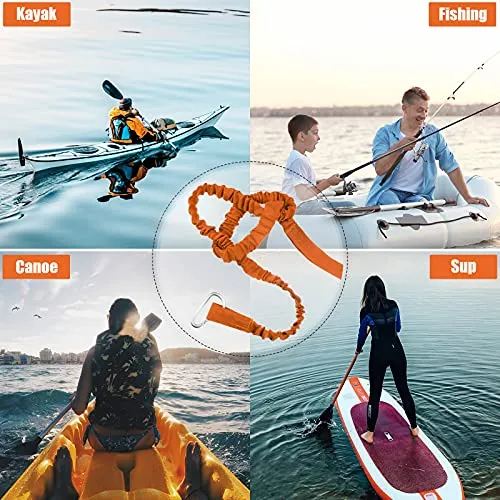 6 Pieces Kayak Paddle Leash Stretchable Paddle Rope Nylon Adjustable Kayak Coiled Rod Leash Lanyard Kayak Traction Rope for Kayak Canoe SUP Paddles Surfboard Fishing Poles Rods Accessories (Orange)