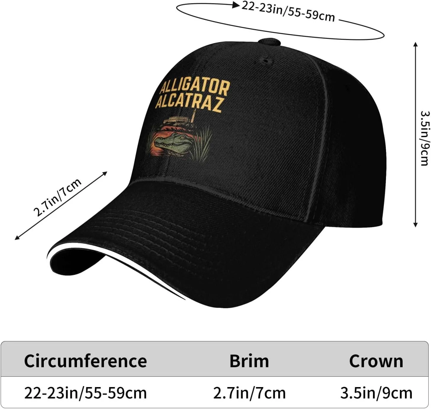 Alligator Alcatraz Hats for Men Baseball Caps Aesthetic Washed Ball Caps Quick Dry