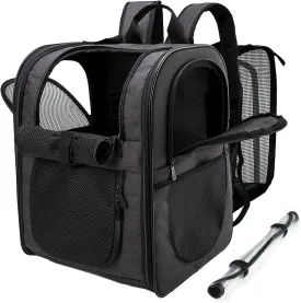 Apollo Walker Pet Carrier Backpack for Large/Small Cats and Dogs, Puppies, Safety Features and Cushion Back Support for Travel, Hiking, Outdoor Use (Black-Expandable)