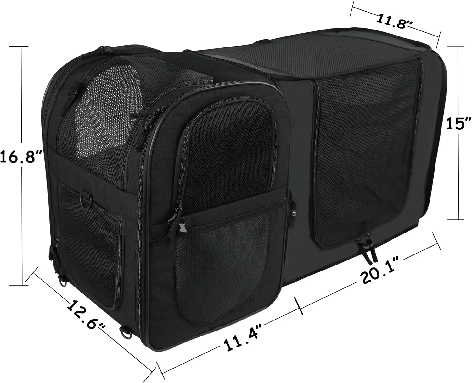 Apollo Walker Pet Carrier Backpack for Large/Small Cats and Dogs, Puppies, Safety Features and Cushion Back Support for Travel, Hiking, Outdoor Use (Black-Expandable)