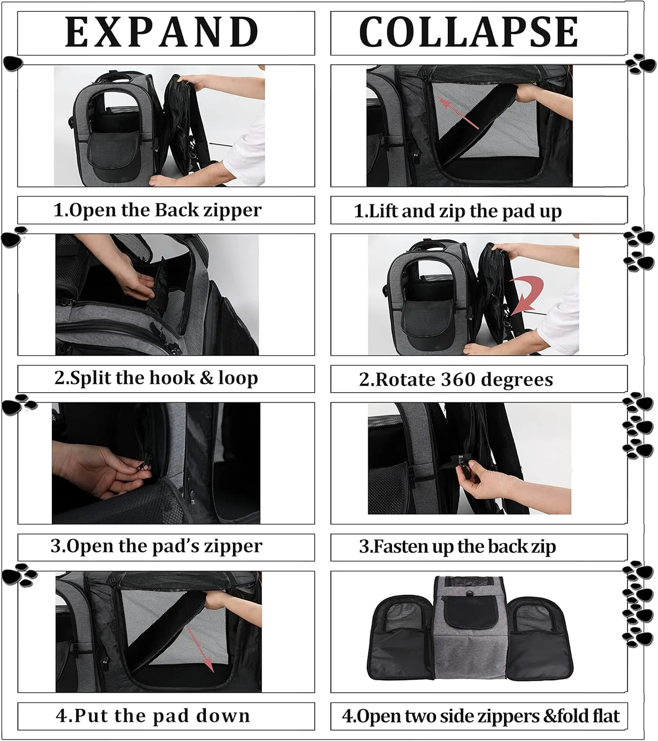 Apollo Walker Pet Carrier Backpack for Large/Small Cats and Dogs, Puppies, Safety Features and Cushion Back Support for Travel, Hiking, Outdoor Use (Black-Expandable)