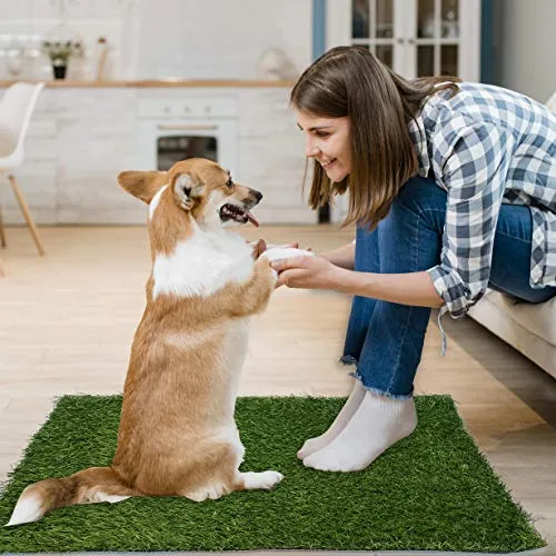 Artificial Dog Grass Pee Pad 18.75"x15" 2 Pack, Washable Indoor Potty Training Replacement Turf for Puppy, Reusable Realistic Grass Mat for Dogs
