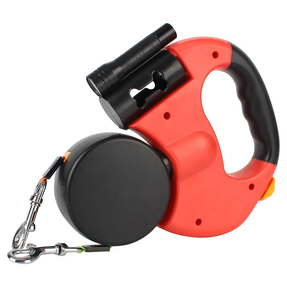 Auto Retractable Dual Dog Leash 3m Double-Ended Traction Rope With Flashlight Waste Bag Box Roulette for Small Medium Dogs