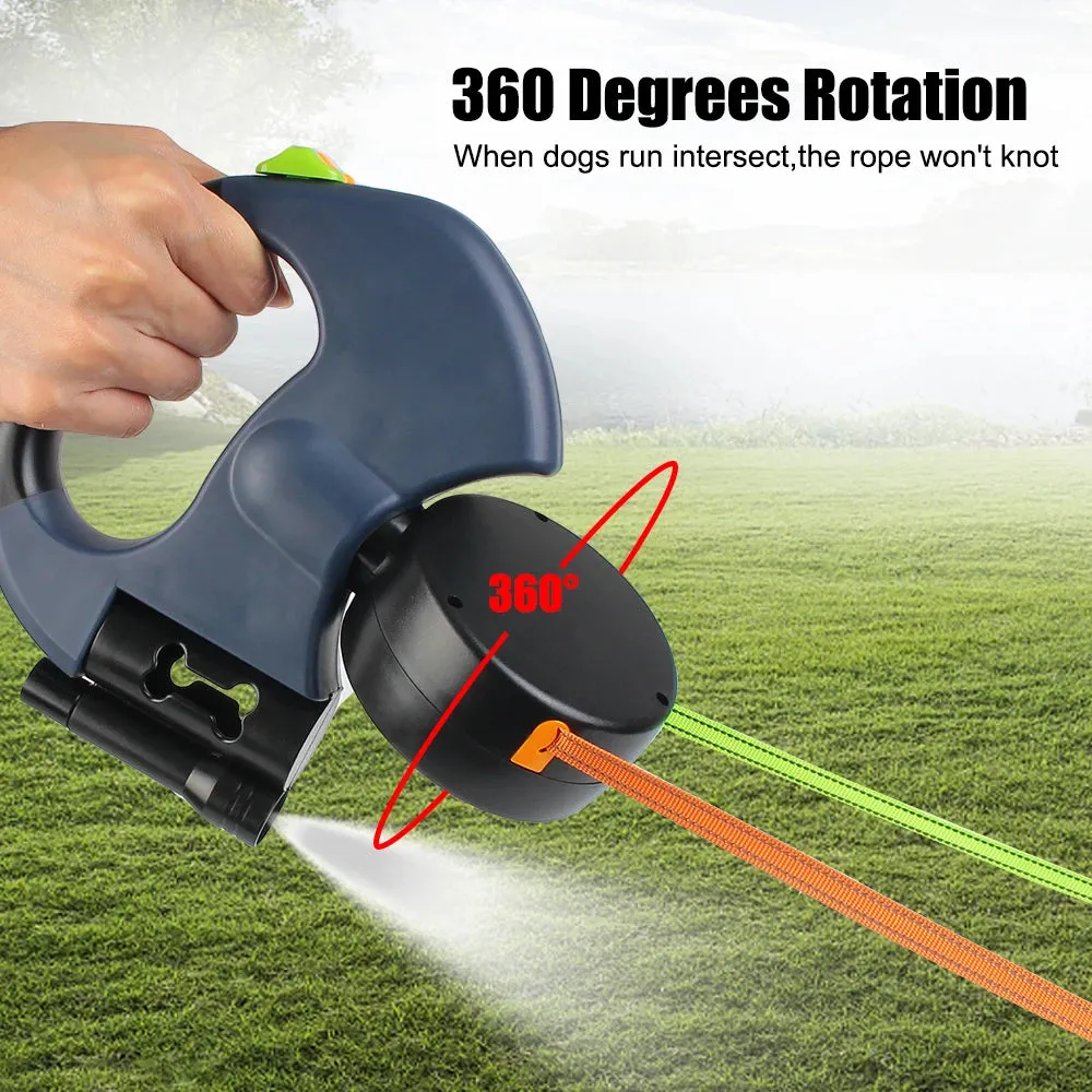 Auto Retractable Dual Dog Leash 3m Double-Ended Traction Rope With Flashlight Waste Bag Box Roulette for Small Medium Dogs