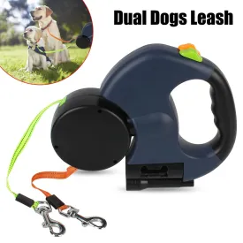 Auto Retractable Dual Dog Leash 3m Double-Ended Traction Rope With Flashlight Waste Bag Box Roulette for Small Medium Dogs