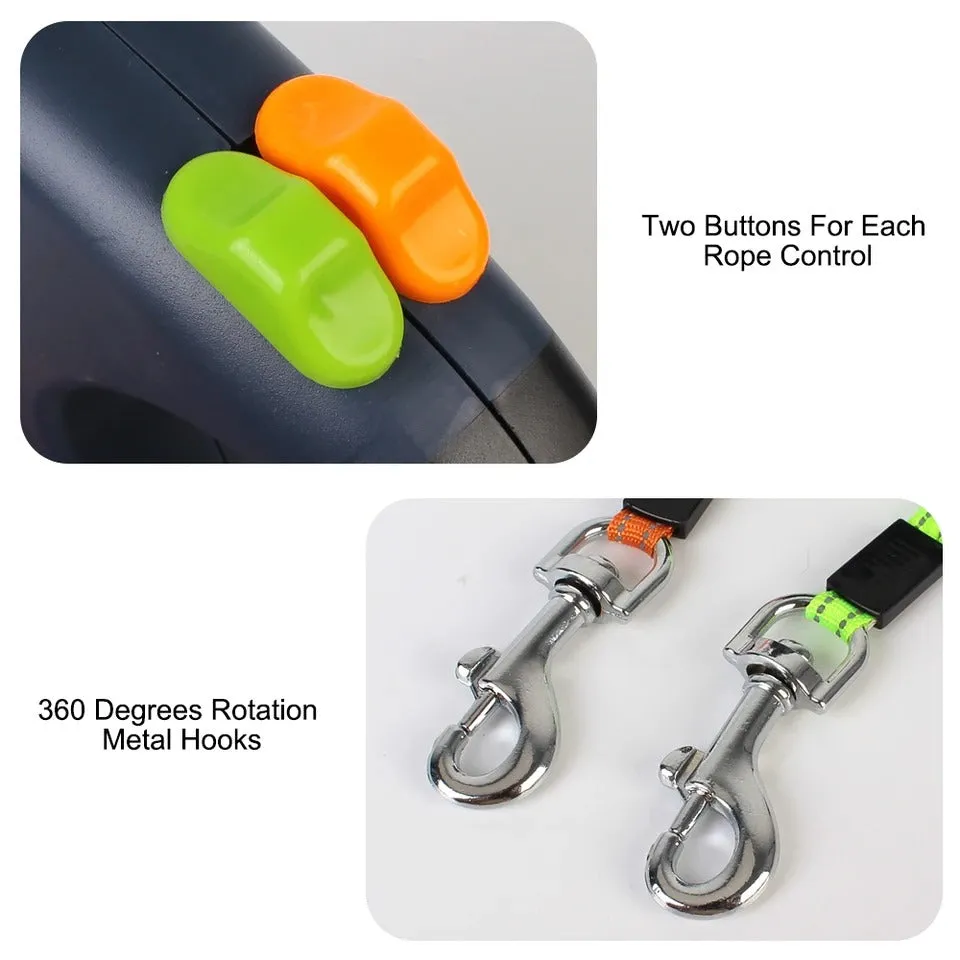 Auto Retractable Dual Dog Leash 3m Double-Ended Traction Rope With Flashlight Waste Bag Box Roulette for Small Medium Dogs