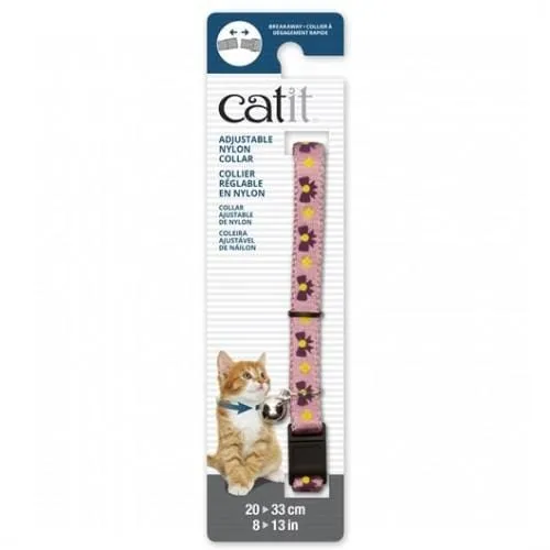 Catit Adjustable Breakaway Nylon Cat Collar Pink with Purple Bows