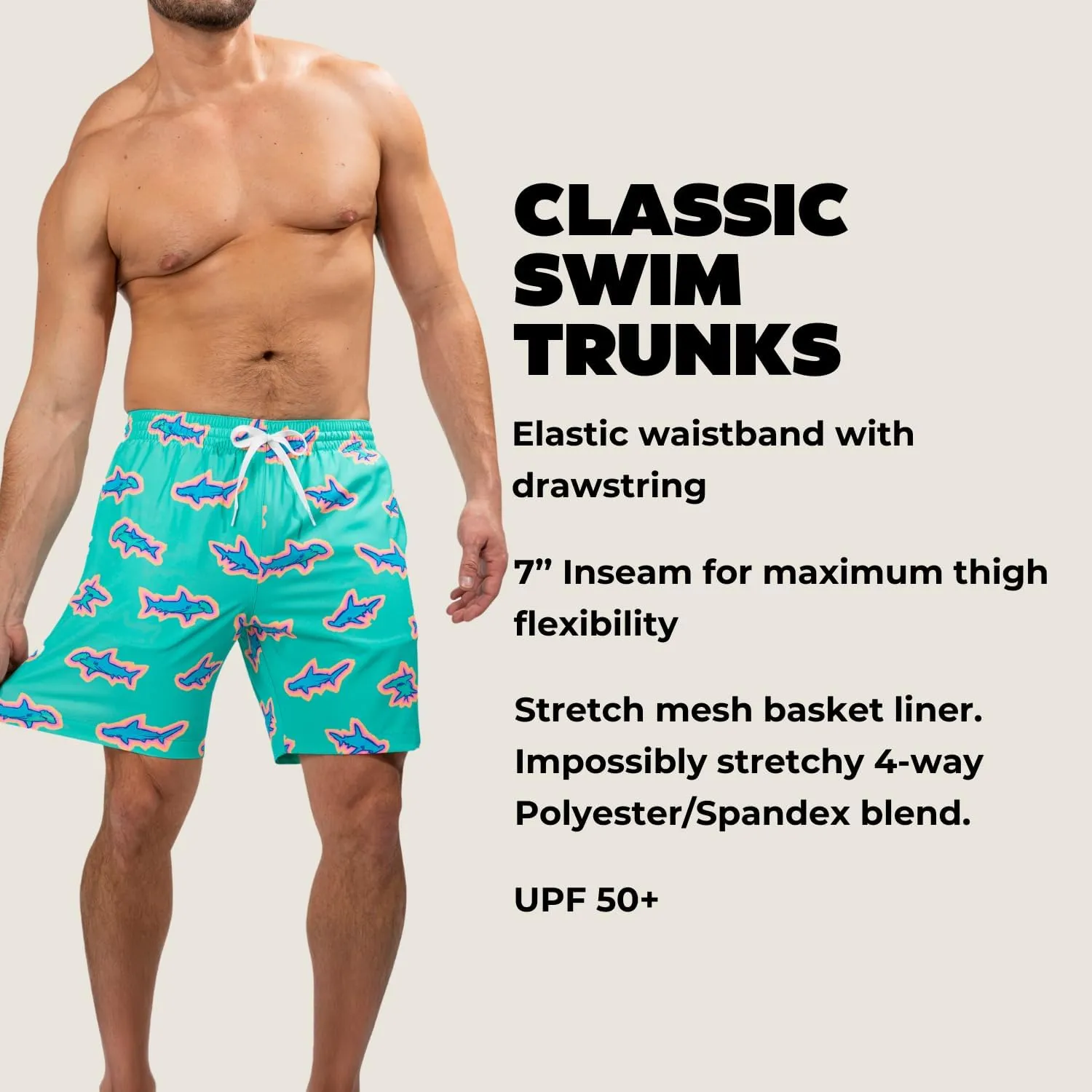 Chubbies Mens Swim Trunks ?C Mens Swim Shorts with 4-Way Stretch, 7?? Beach Shorts with Elastic Waist, Mesh Lining, UPF 50 