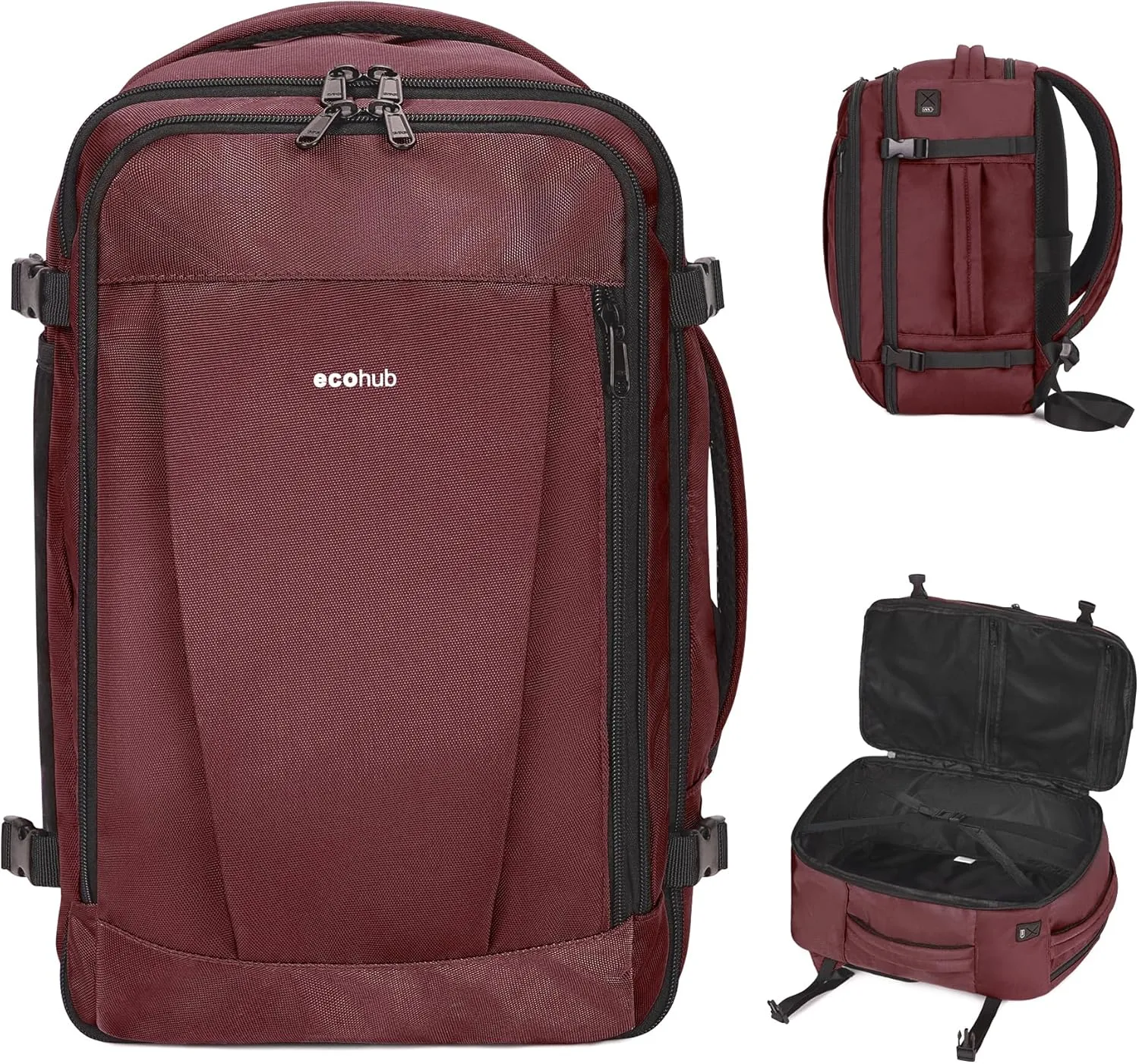 ECOHUB Travel Backpack 18x14x8 Spirit Airlines Personal Item Bag Carry On Backpack 13 Pockets Large Work Casual Daypack for men Airline Approved Waterproof Gym Backpack with Charging Port, Red
