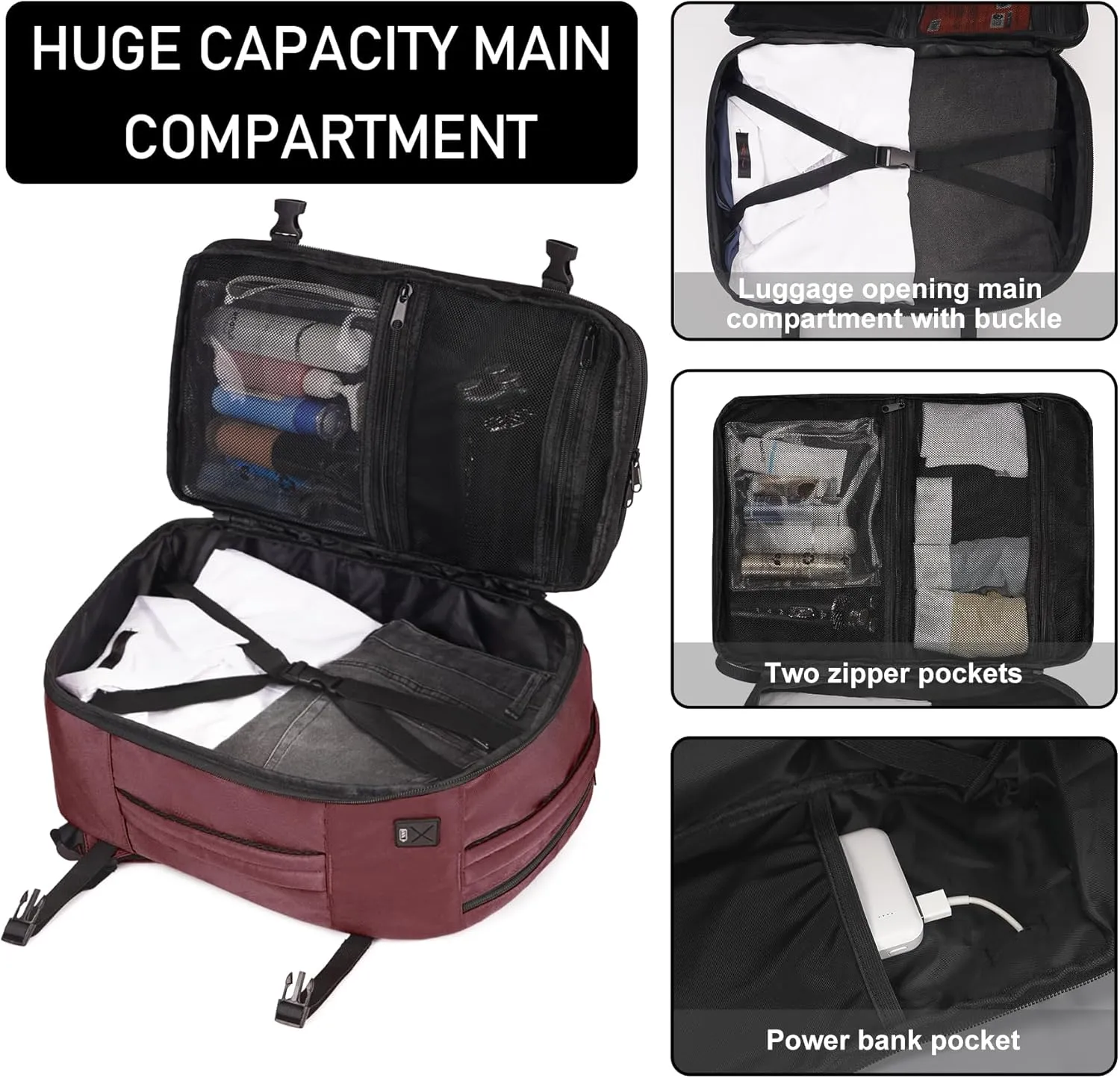 ECOHUB Travel Backpack 18x14x8 Spirit Airlines Personal Item Bag Carry On Backpack 13 Pockets Large Work Casual Daypack for men Airline Approved Waterproof Gym Backpack with Charging Port, Red