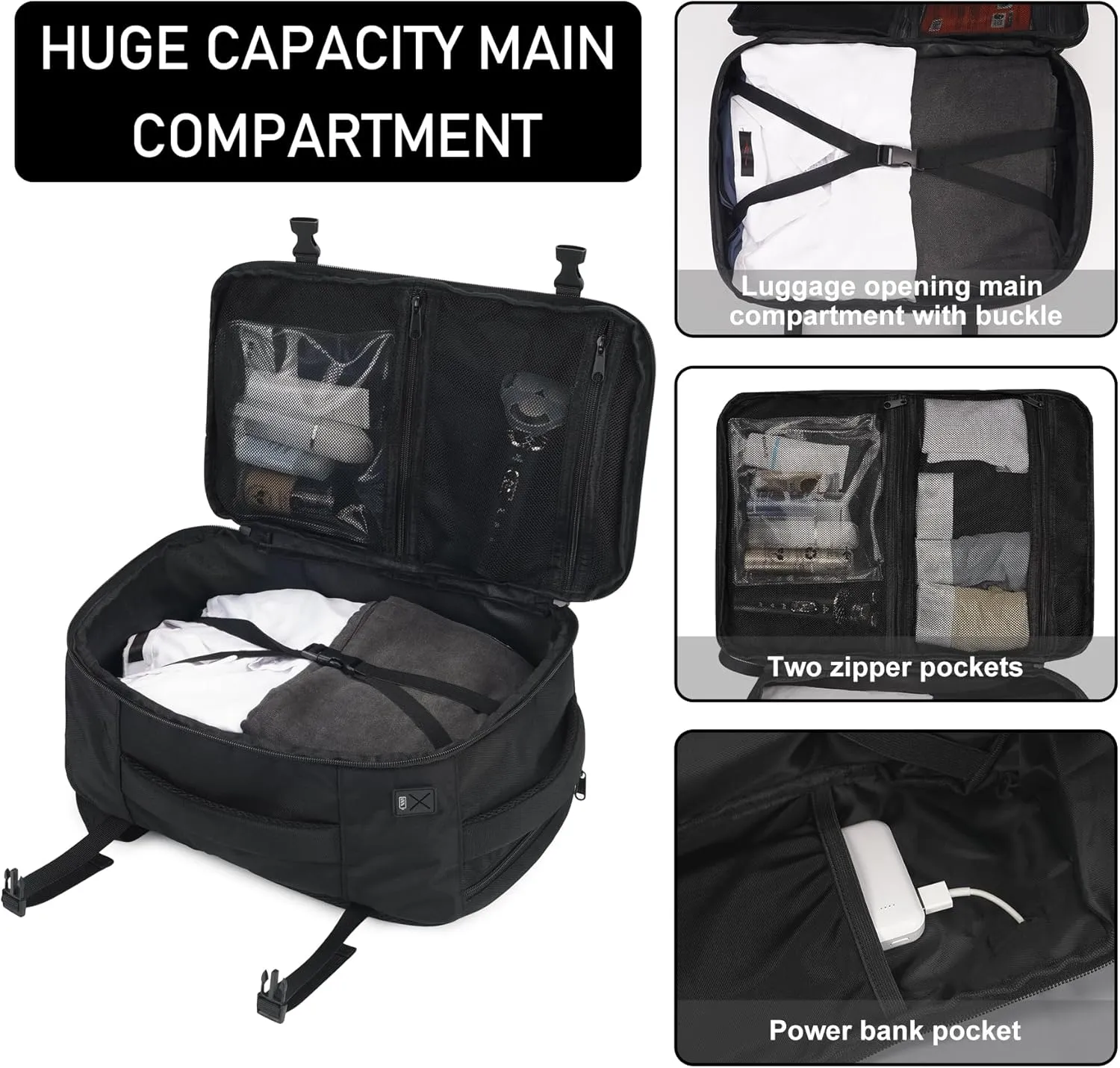 ECOHUB Travel Backpack 18x14x8 Spirit Airlines Personal Item Bag Carry On Backpack 13 Pockets Work Casual Daypack for Men Women Airline Approved Water Resistant Gym Backpack with Charging Port, Black
