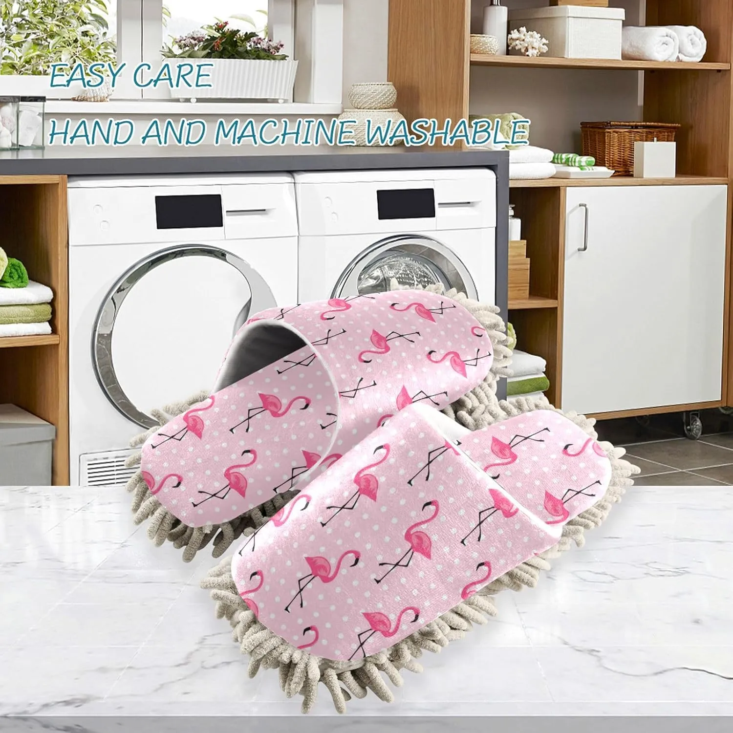 Fisyme Mop Slippers Soft Washable Microfiber Super Chenille Mopping House Home Shoes Mop Slippers for Floor Cleaning