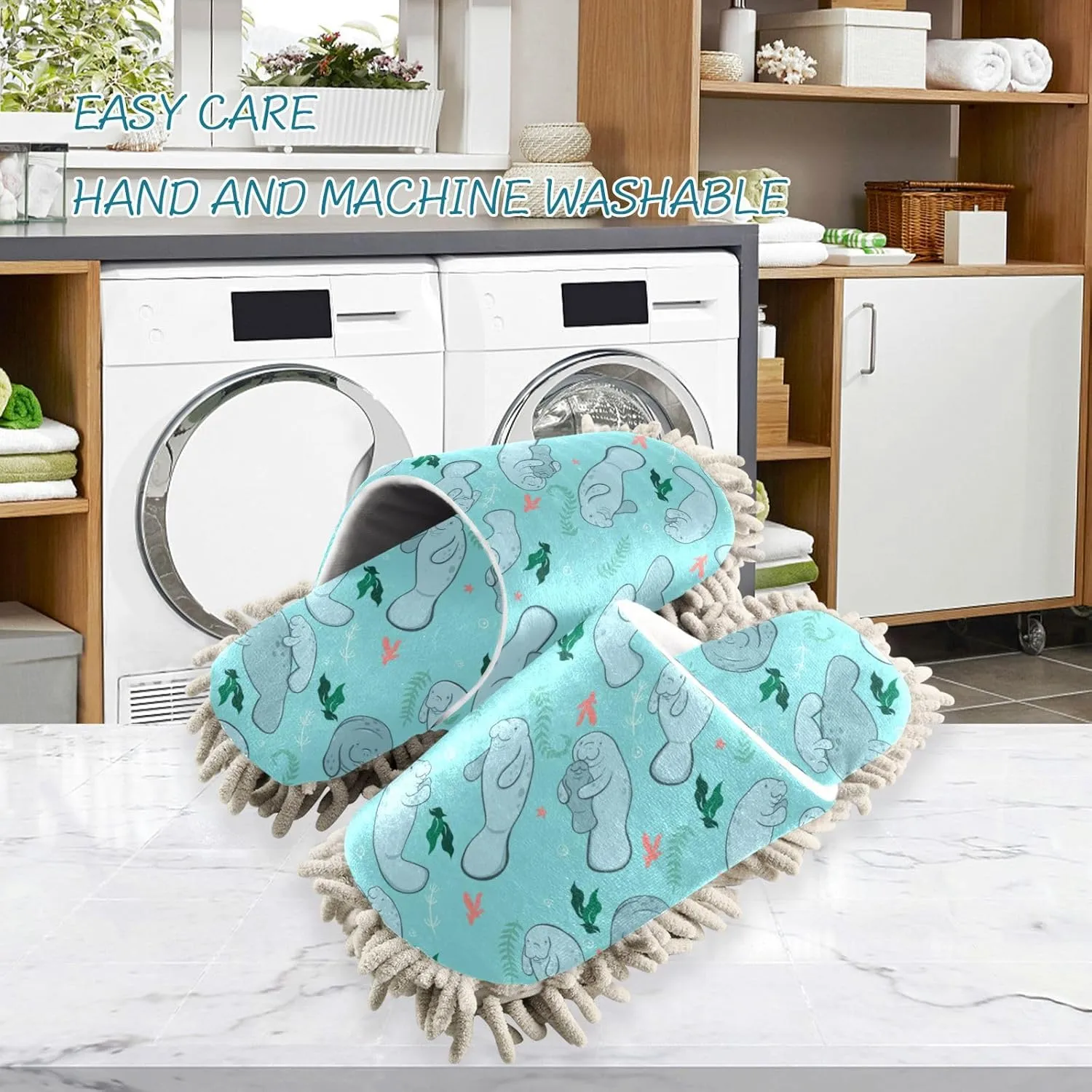 Fisyme Mop Slippers Soft Washable Microfiber Super Chenille Mopping House Home Shoes Mop Slippers for Floor Cleaning