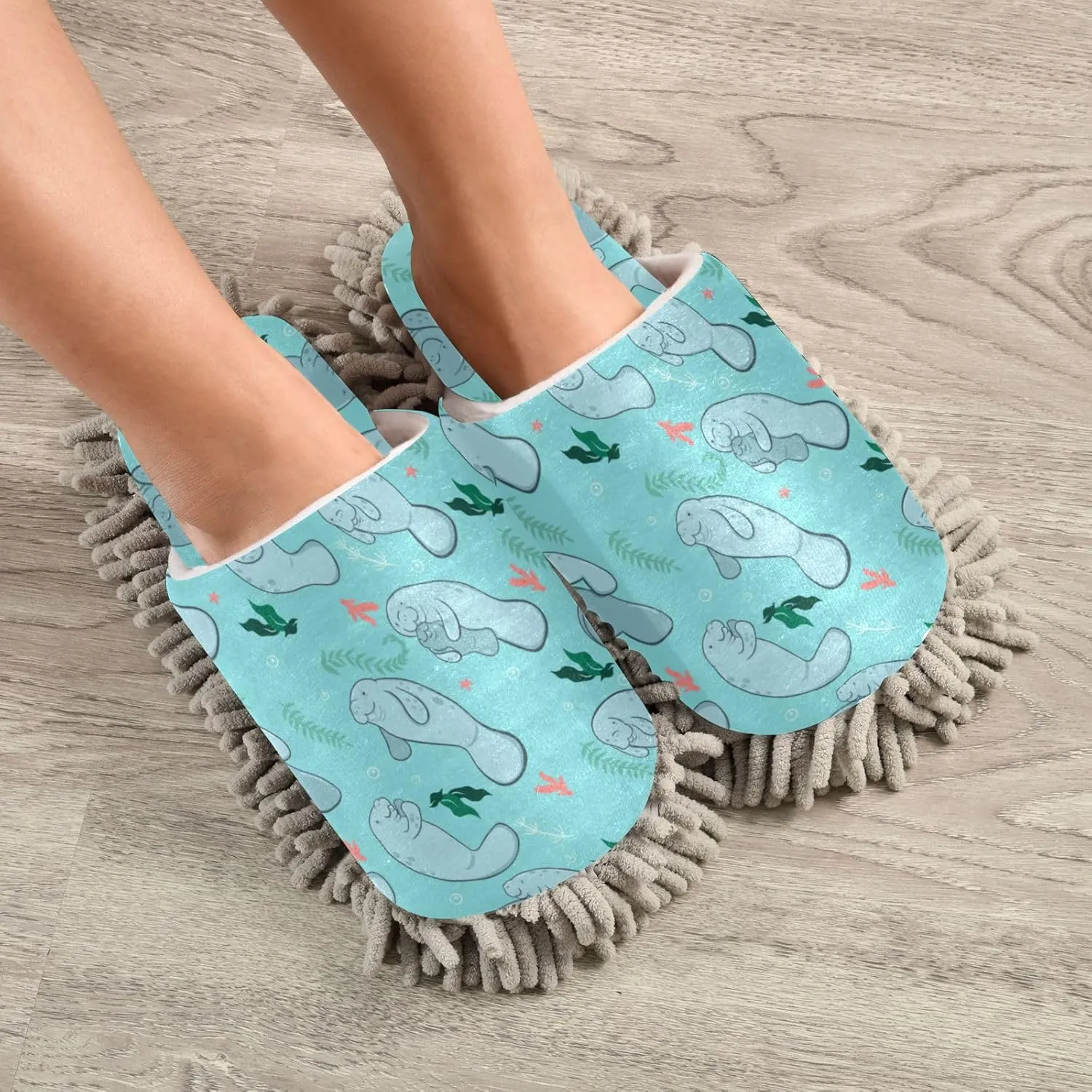 Fisyme Mop Slippers Soft Washable Microfiber Super Chenille Mopping House Home Shoes Mop Slippers for Floor Cleaning
