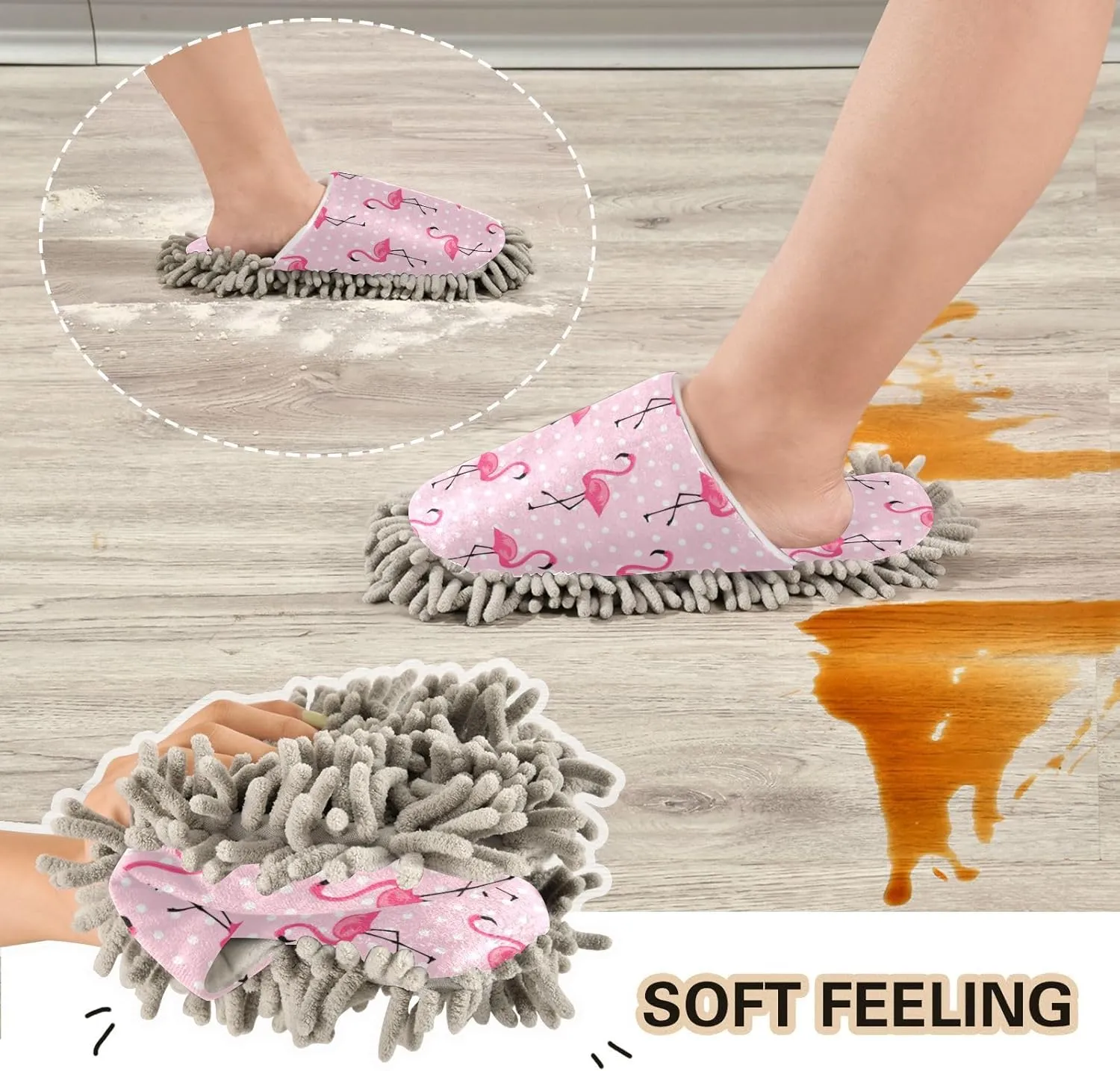 Fisyme Mop Slippers Soft Washable Microfiber Super Chenille Mopping House Home Shoes Mop Slippers for Floor Cleaning