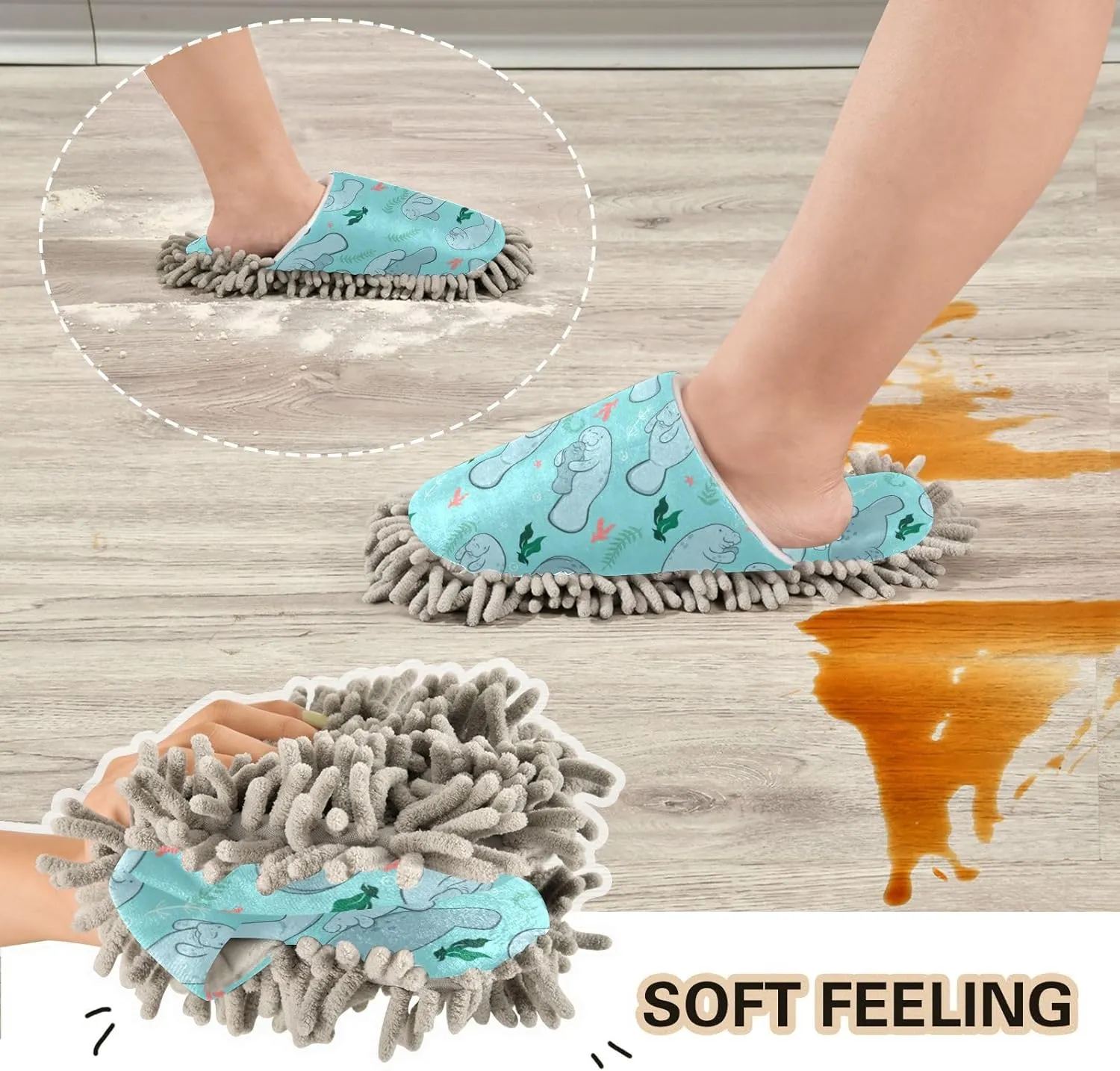 Fisyme Mop Slippers Soft Washable Microfiber Super Chenille Mopping House Home Shoes Mop Slippers for Floor Cleaning
