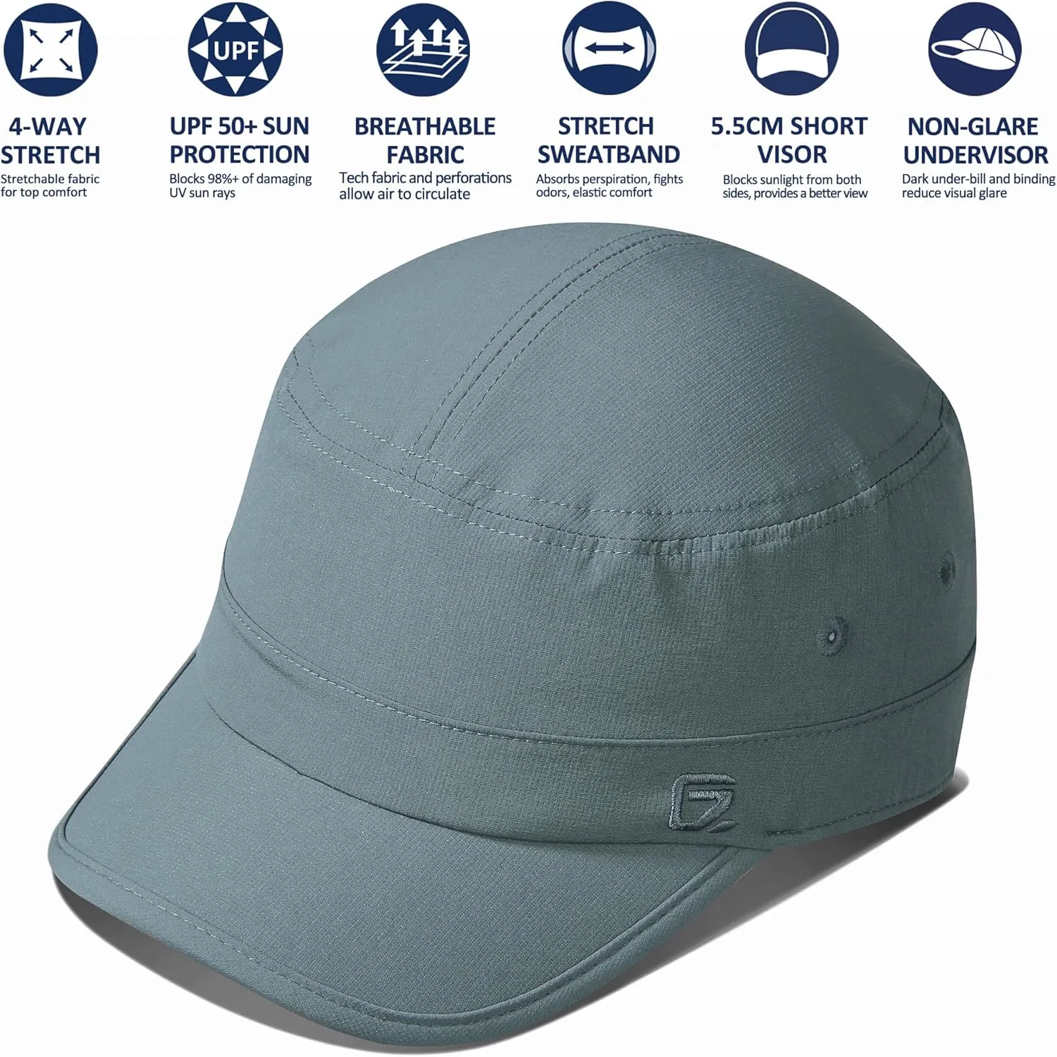 GADIEMKENSD Stretch Army Cap Cadet Military Hats Flat Top Baseball Cap Short Bill Breathable