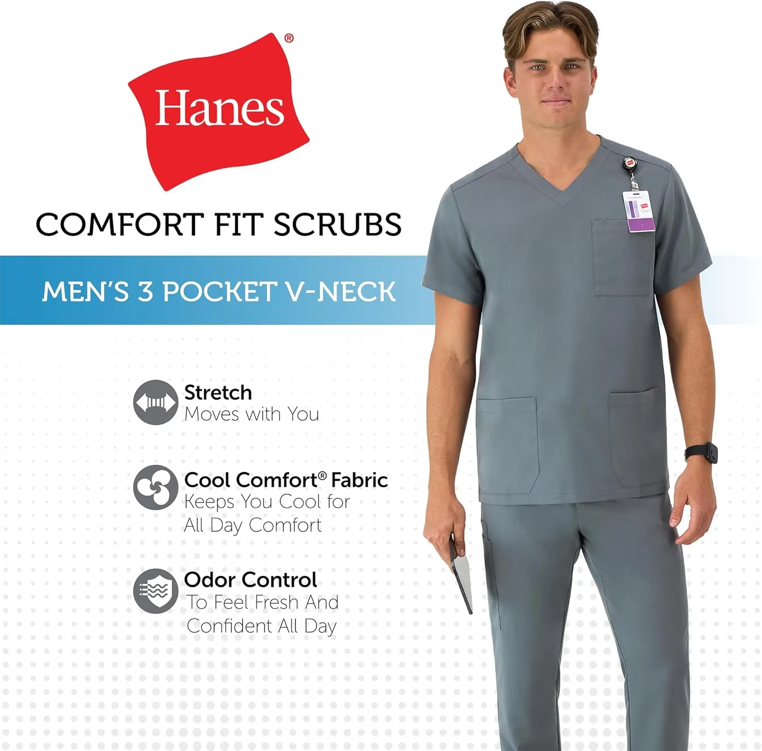 Hanes Healthcare Top, Moisture-Wicking Stretch Scrub Shirts for Men, Odor Control