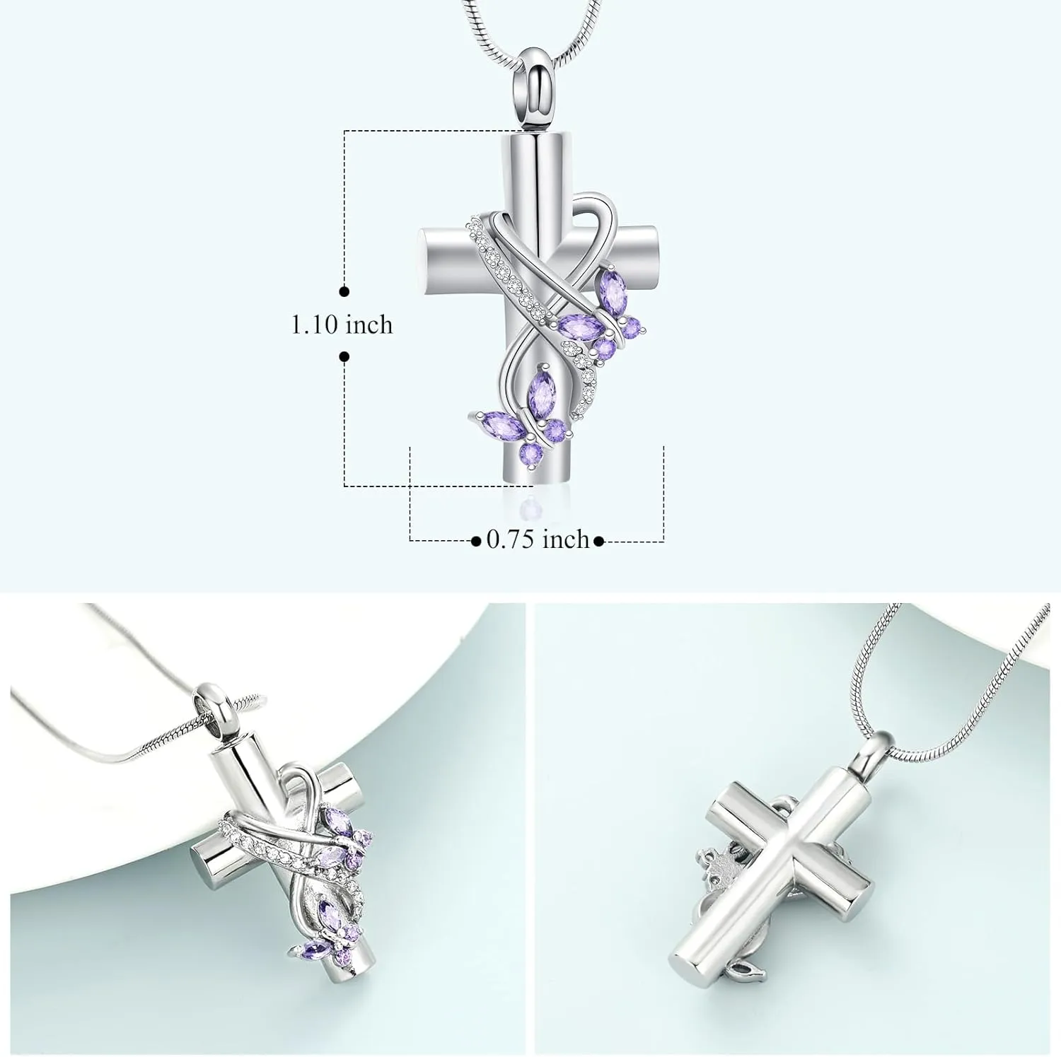 Imrsanl Butterfly Cross Urn Necklace for Ashes Men Women Cremation Jewelry Ashes Pendant for Human Memorial Ash Jewelry