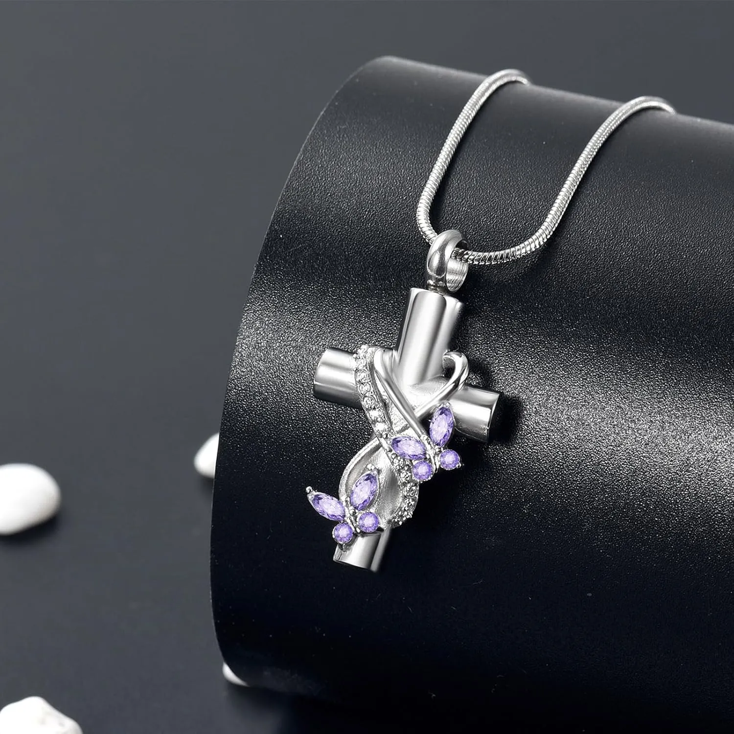 Imrsanl Butterfly Cross Urn Necklace for Ashes Men Women Cremation Jewelry Ashes Pendant for Human Memorial Ash Jewelry