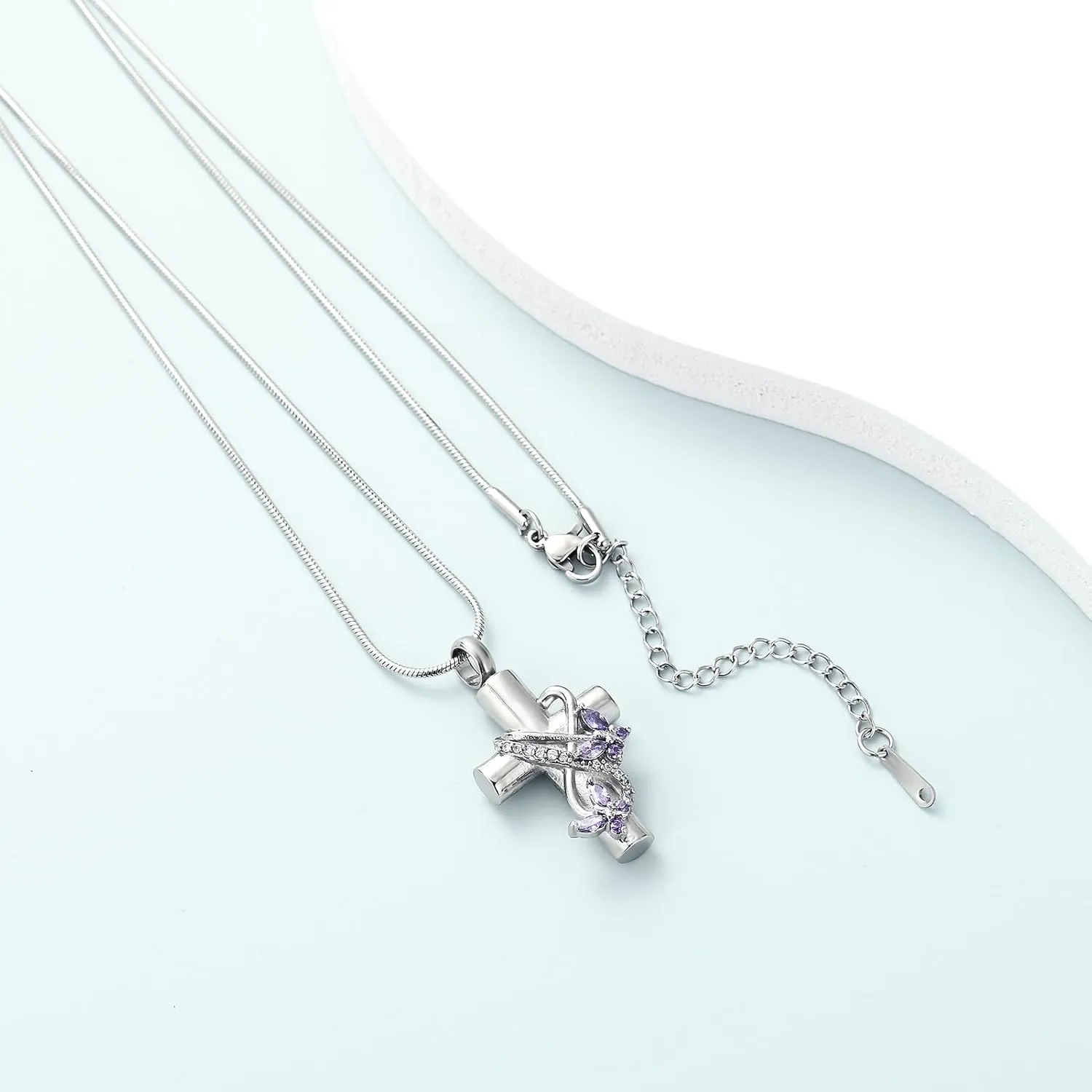Imrsanl Butterfly Cross Urn Necklace for Ashes Men Women Cremation Jewelry Ashes Pendant for Human Memorial Ash Jewelry