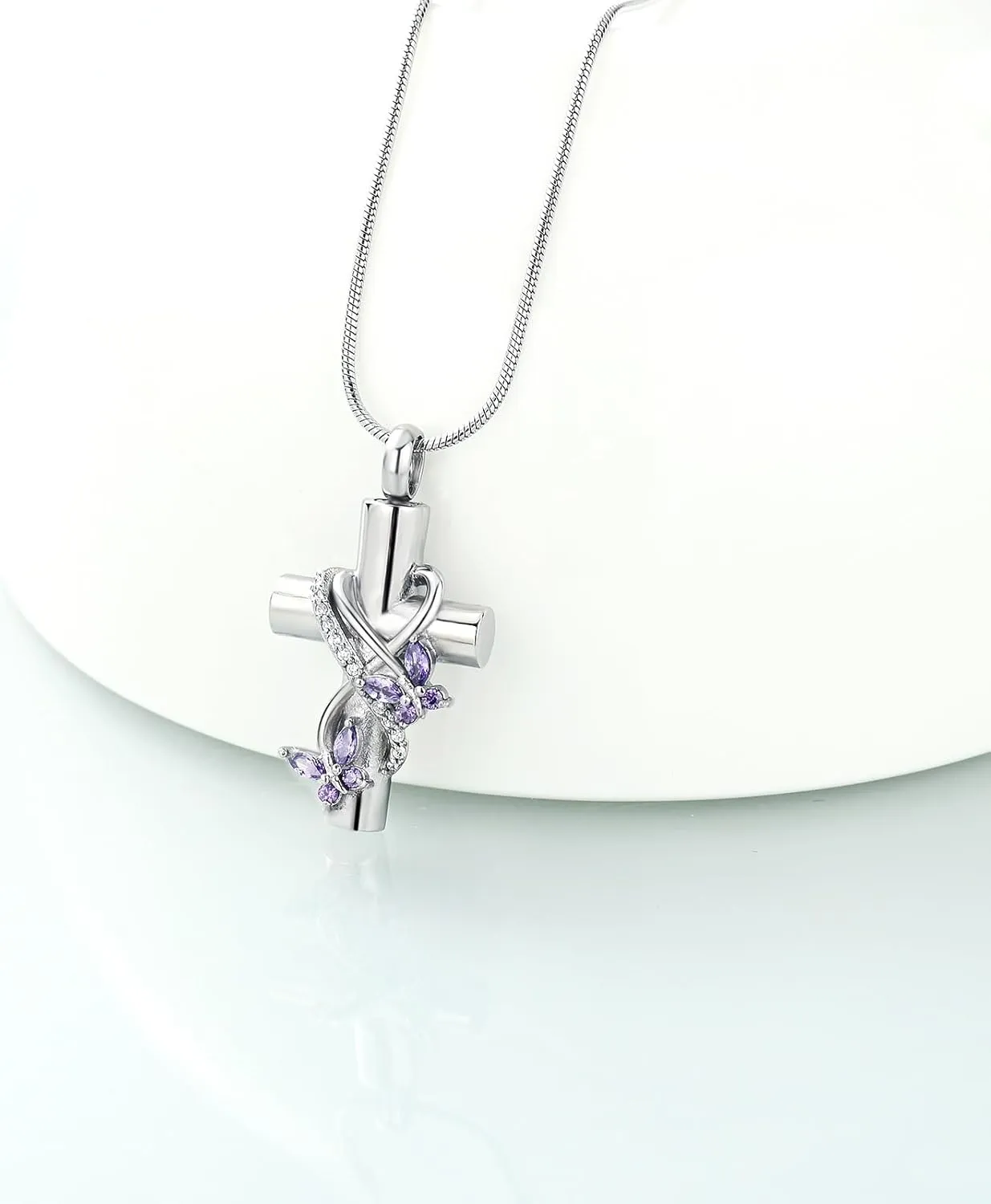 Imrsanl Butterfly Cross Urn Necklace for Ashes Men Women Cremation Jewelry Ashes Pendant for Human Memorial Ash Jewelry