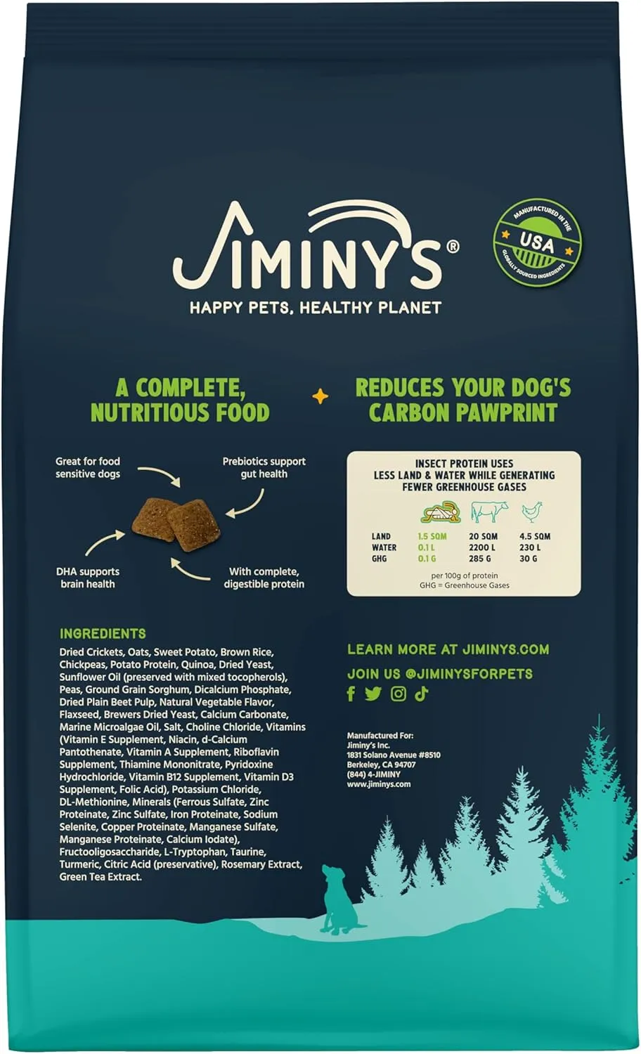 Jiminy's Cravin' Cricket Dry Dog Food, Sensitive Stomach, Improved Gut Health, Probiotic & Prebiotic, Hypoallergenic, Lower Carbon Footprint, Made in USA, 24lb Bag (Pack of 1)