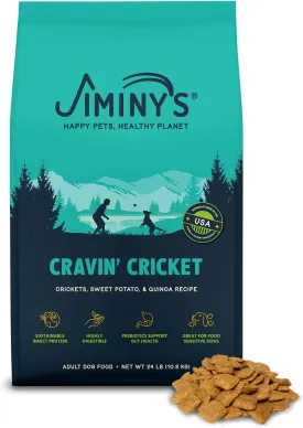 Jiminy's Cravin' Cricket Dry Dog Food, Sensitive Stomach, Improved Gut Health, Probiotic & Prebiotic, Hypoallergenic, Lower Carbon Footprint, Made in USA, 24lb Bag (Pack of 1)