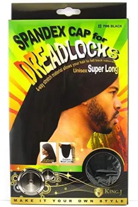 King.J Super Long Unisex Spandex Cap for Dreadlocks (Black)