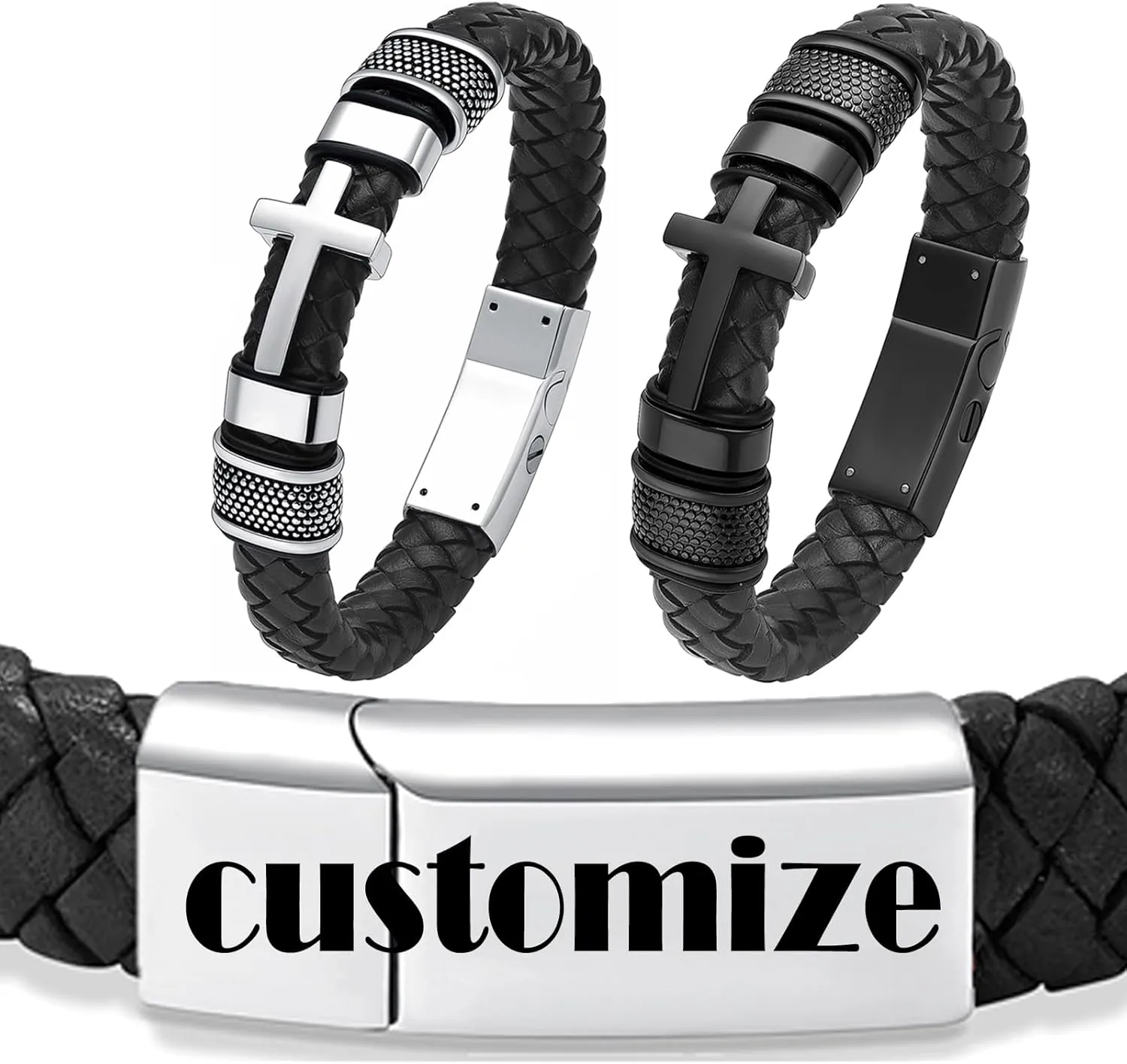 Minicremation Cross Cremation Jewelry Urn Bracelet for Ashes Genuine Leather for Women Men Keepsake Memorial Cuff Bangle Braided Wristband Bracelet for Men