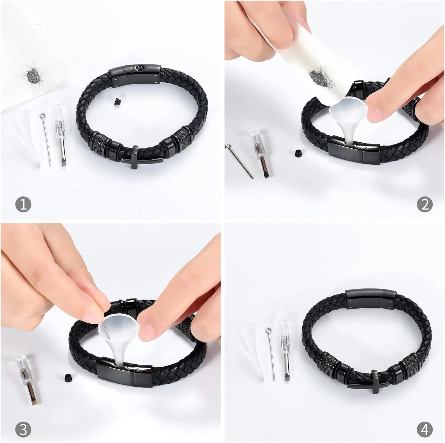 Minicremation Cross Cremation Jewelry Urn Bracelet for Ashes Genuine Leather for Women Men Keepsake Memorial Cuff Bangle Braided Wristband Bracelet for Men