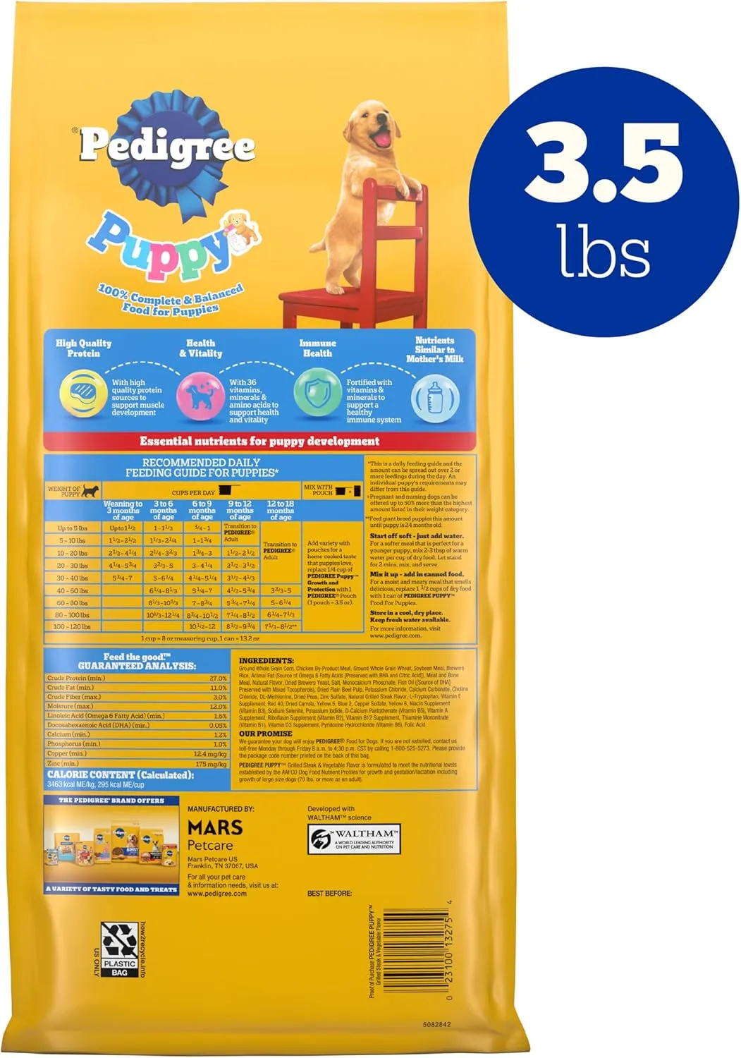 Pedigree Puppy Dry Puppy Food, Grilled Steak and Vegetable Flavor, 3.5 lb. Bag