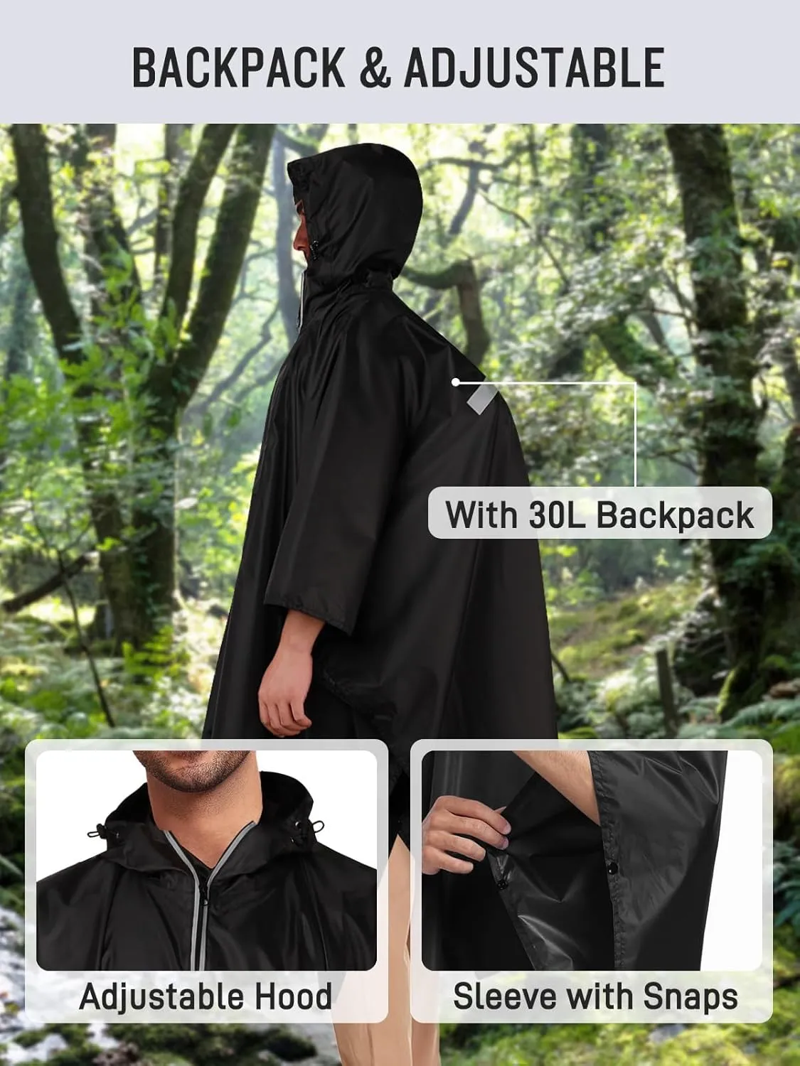 SaphiRose Hooded Rain Poncho Waterproof Raincoat Jacket for Men Women Adults