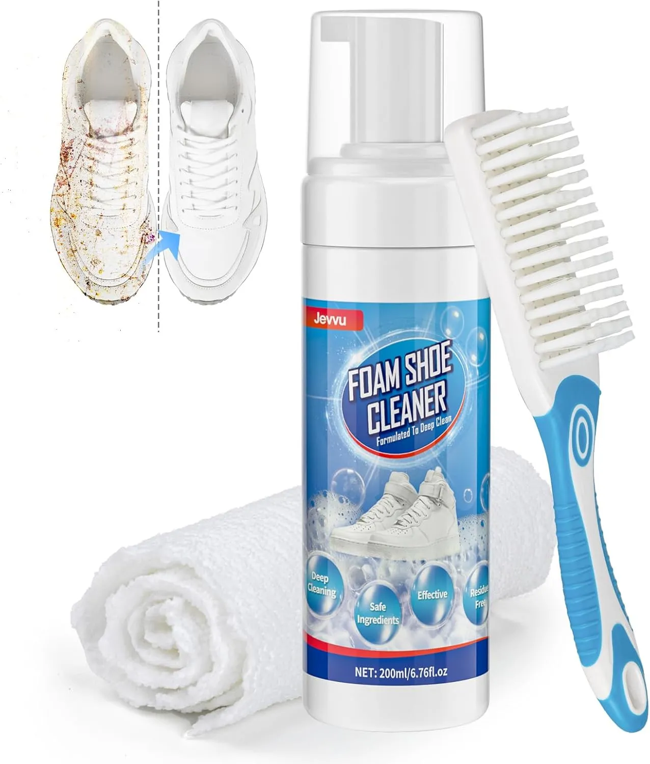 Shoe Cleaner, 6.76fl.oz Sneaker Cleaner Foam for Removing Stains and Dirt, Shoe Cleaning Kit for White Shoes