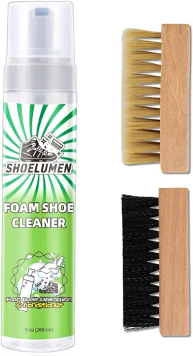 Shoe Cleaner Sneakers,White Shoe Cleaner 9oz Shoe Cleaning Kit with 2 Brush,Shoe Cleaning Removes Dirt and Stain for White Shoes, Suede, Leather, Canvas, Knit, Boots, Fabric, PU
