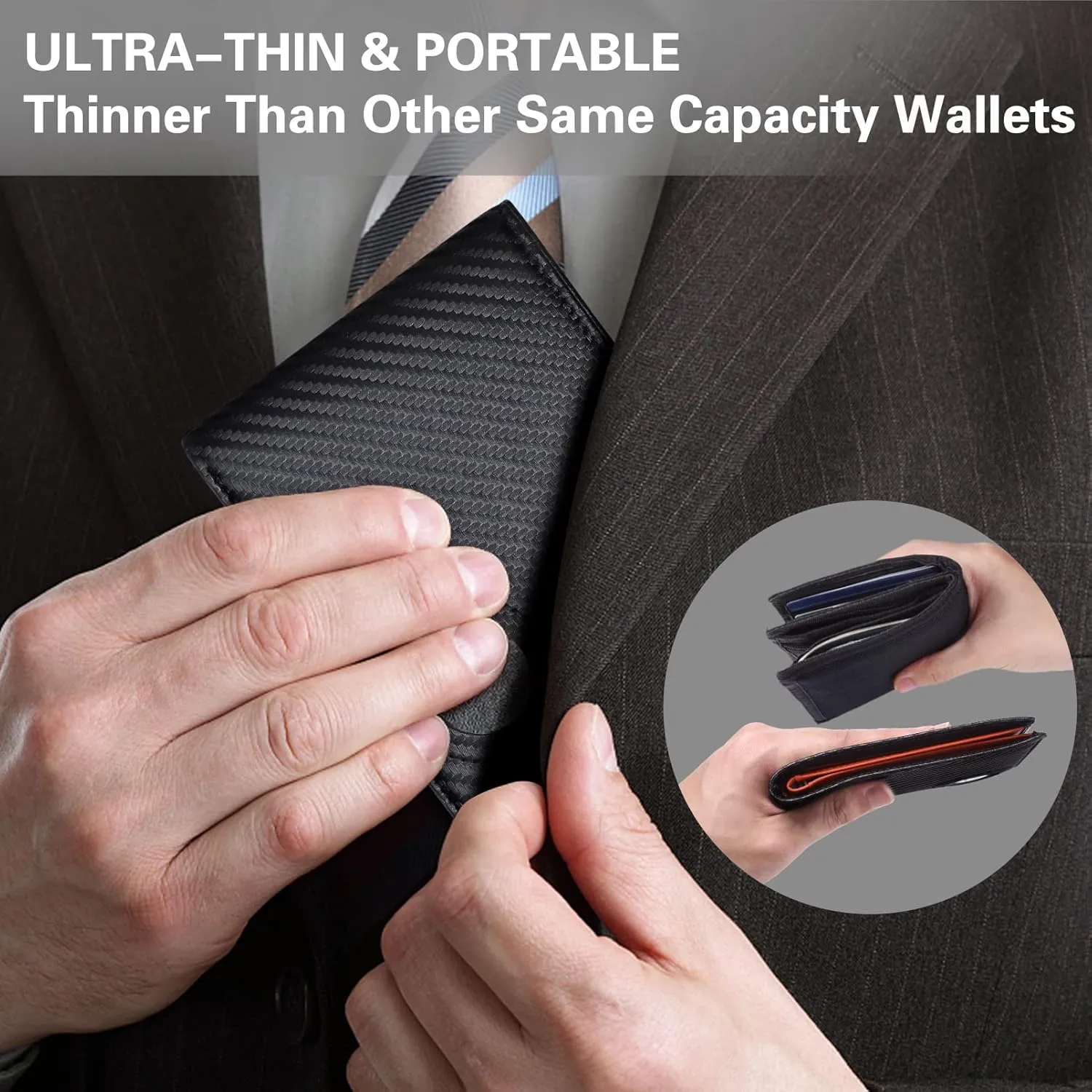 Slim Leather Wallet for Men Airtag Hidden, Large Bifold Mens Wallet RFID Blocking with ID Windows, Credit Card Holder for Men Wallet