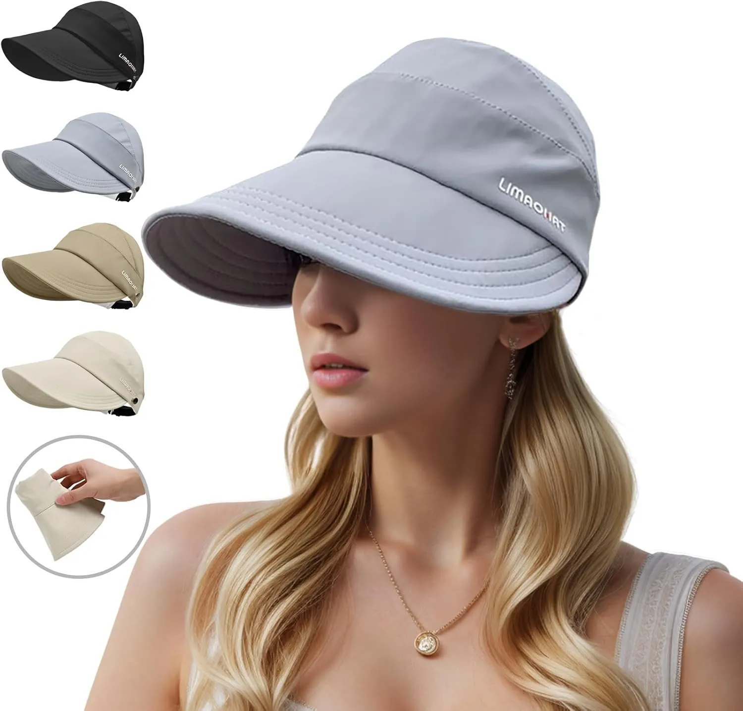 Sun Hats for Women Wide Brim UV Protection Hollow Top Sun Hat Summer Beach Packable Visor