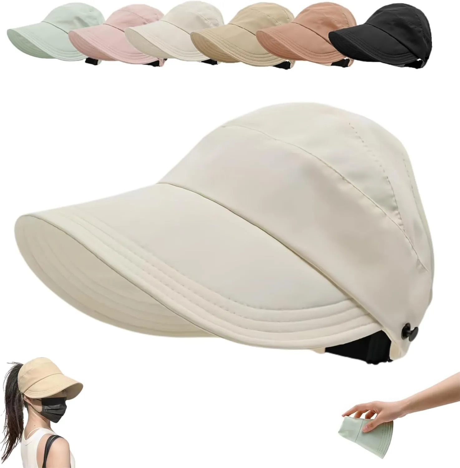 Sun Hats for Women Wide Brim UV Protection Hollow Top Sun Hat Summer Beach Packable Visor