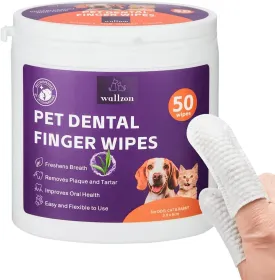 Teeth Cleaning Finger Wipes for Dogs & Cats, Soft Pet Dental Finger Wipes for Dogs, Disposable Cat Tooth Cleaning Wipes, Gentle Dog Teeth Brushing Finger Wipes (50 Wipes)