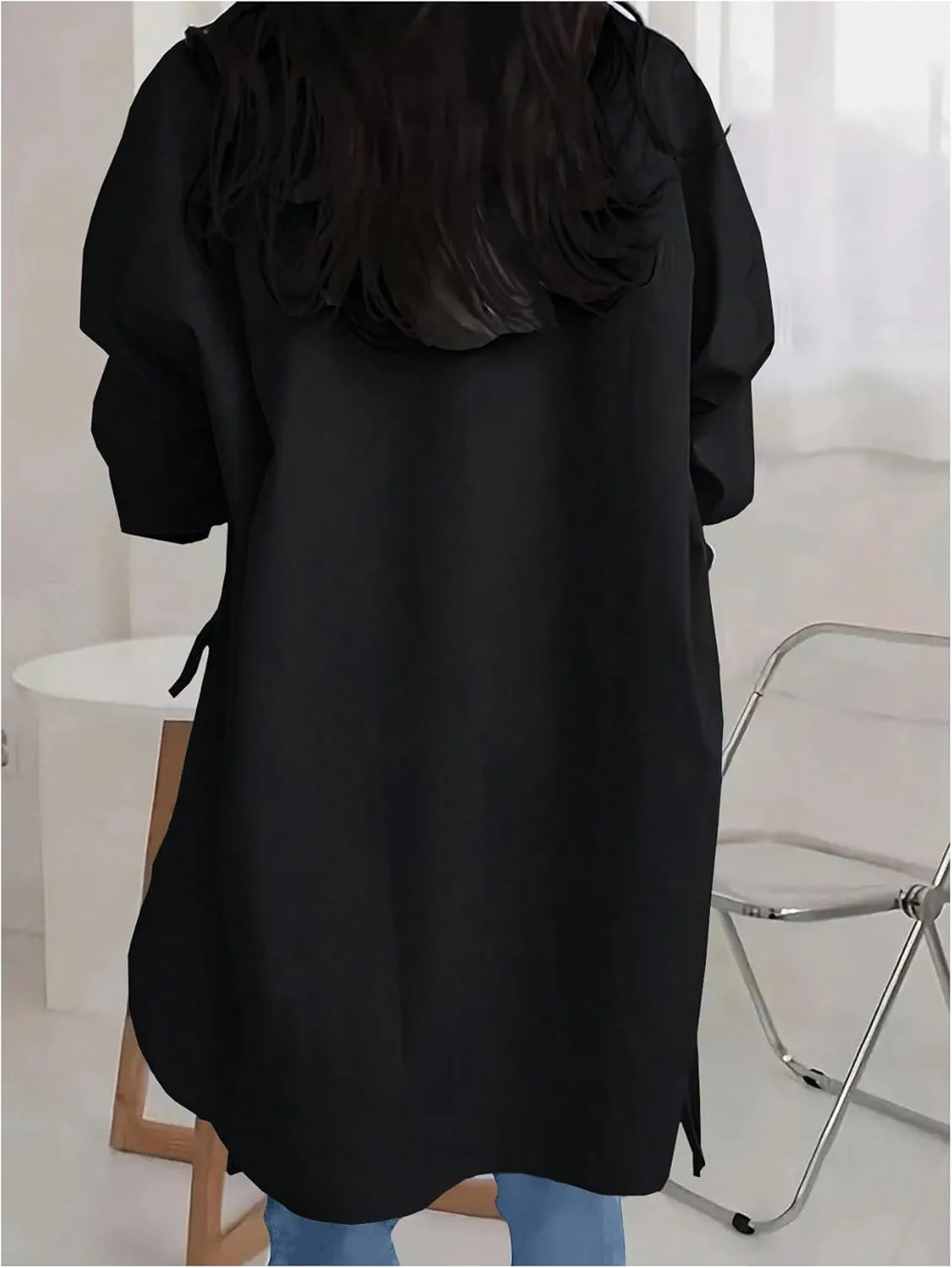 Verdusa Women's Oversized Button Down Shirts Split High Low Long Sleeve Blouses