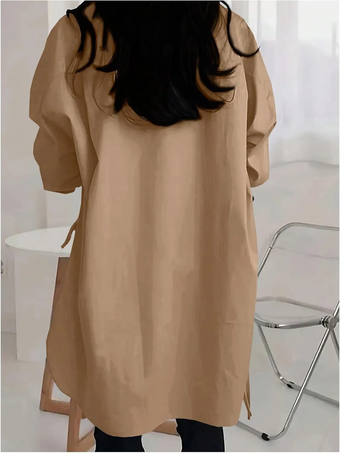 Verdusa Women's Oversized Button Down Shirts Split High Low Long Sleeve Blouses