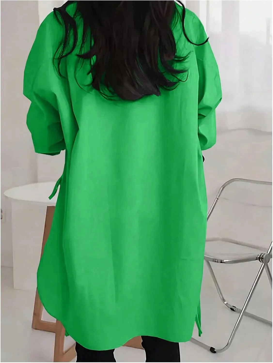 Verdusa Women's Oversized Button Down Shirts Split High Low Long Sleeve Blouses