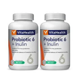 VitaHealth Probiotic 6   Inulin 60 Vegetable Capsules - Bundle of 2