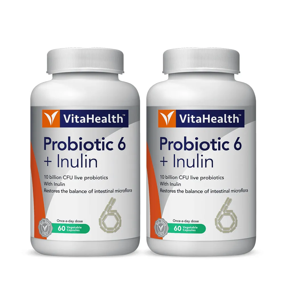 VitaHealth Probiotic 6   Inulin 60 Vegetable Capsules - Bundle of 2