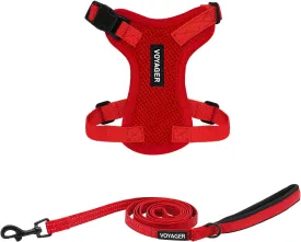 Voyager Step-in Lock Adjustable Cat Harness w. Cat Leash Combo Set with Neoprene Handle 5ft - Supports Small, Medium and Large Breed Cats by Best Pet Supplies - Red, XXS